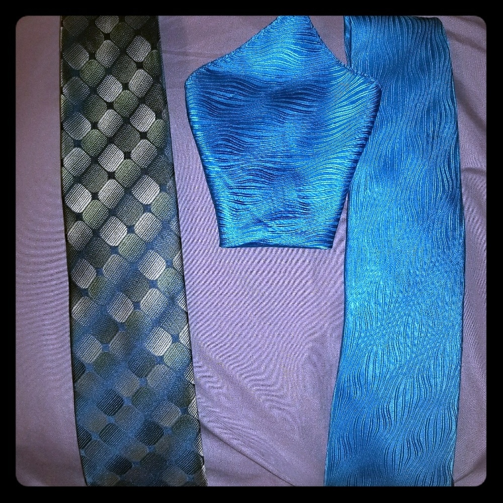 2 Blue Ties and Hankerchief